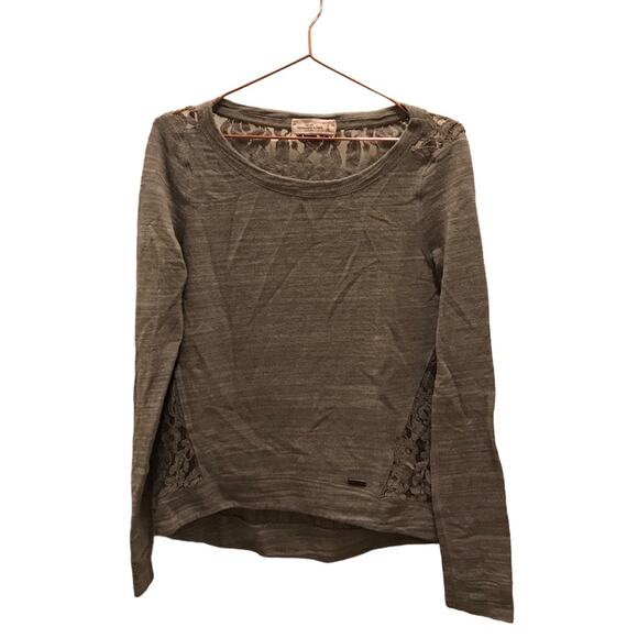 Abercrombie & Fitch Tops - Abercrombie & Fitch light gray long sleeved top with lace semi sheer back
